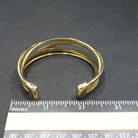 Monet Modern Open Cuff Bracelet, Layered Signed 5 3/4” Gold Tone - Picture 9 of 10